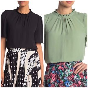 2 Tahari Short Sleeve Ruffle Trim Pleat Tops NWT